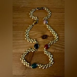 Egyptian revival multi scarabs vintage gold toned about 18 1/2 “inches necklace.